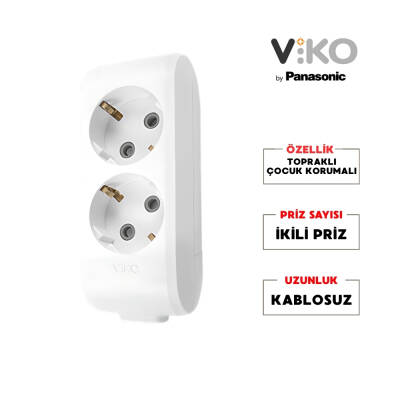 Viko İkili Çoklu Priz – Topraklı, Çoçuk Korumalı, Kablosuz, Beyaz, 2li - 2