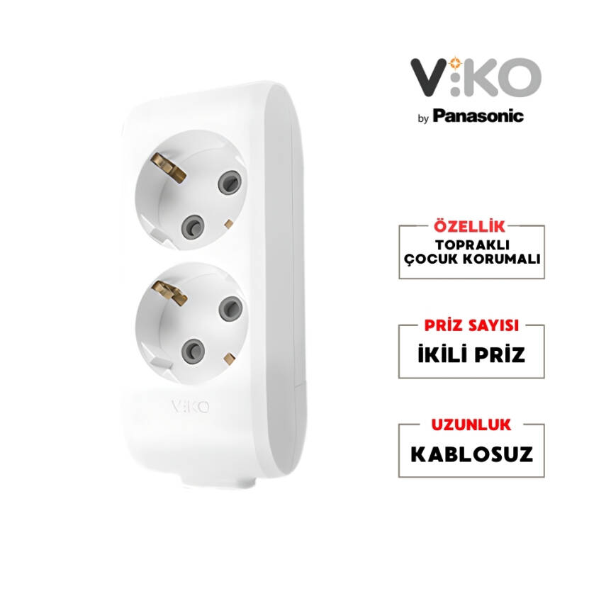 Viko İkili Çoklu Priz – Topraklı, Çoçuk Korumalı, Kablosuz, Beyaz, 2li - 2