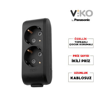Viko İkili Çoklu Priz – Topraklı, Çoçuk Korumalı, Kablosuz, Siyah, 2li - 2