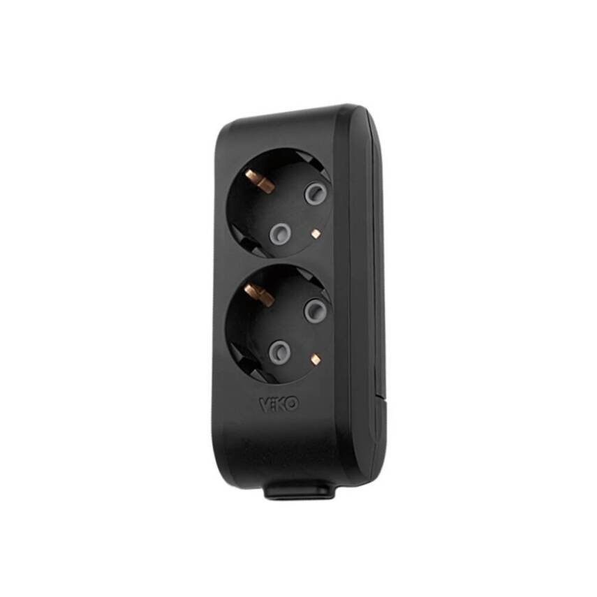 Viko İkili Çoklu Priz, Topraklı, Çocuk Korumalı, Kablosuz, 2li, Siyah - 1