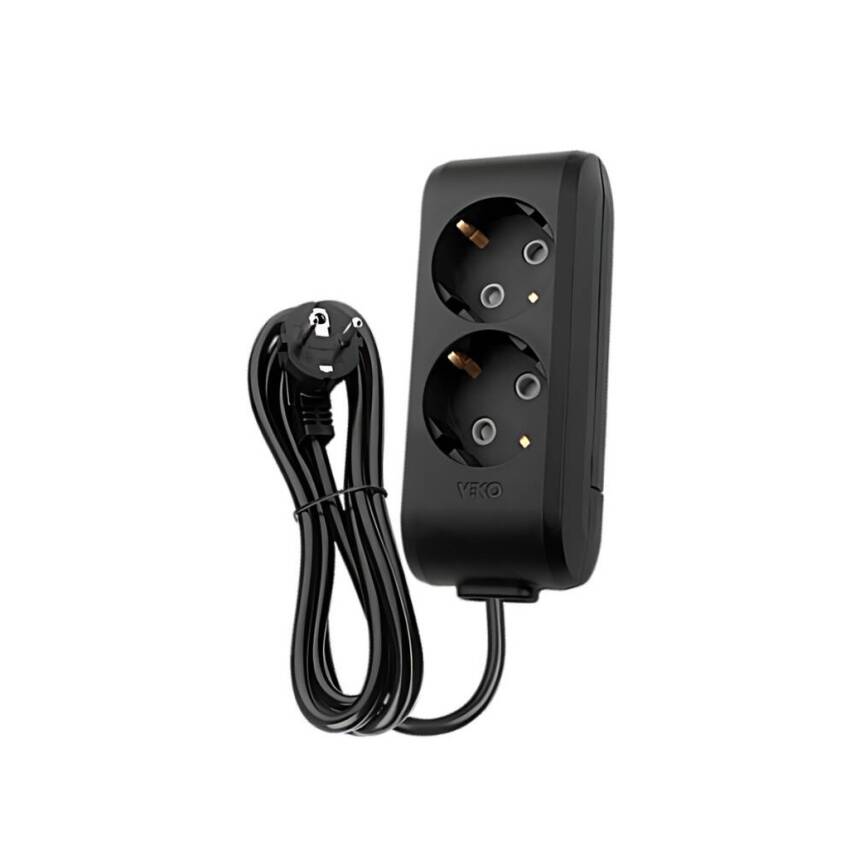 Viko İkili Çoklu Priz, Topraklı, Uzatma Kablosu, 2li, 2m, Siyah - 1