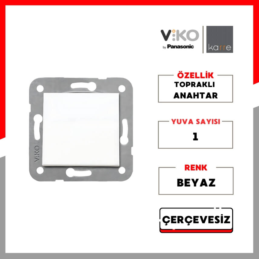 Viko Karre Anahtar, Topraklı, Beyaz, Çerçevesiz, Dayanıklı ve Estetik - 2