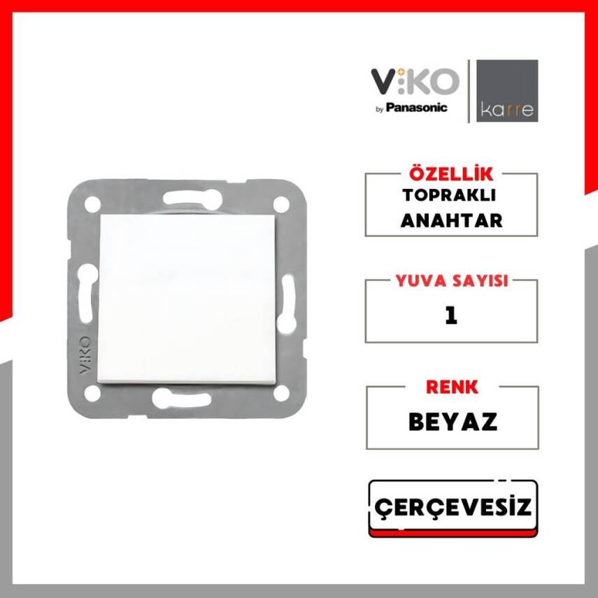 Viko Karre Anahtar, Topraklı, Çerçevesiz, Dayanıklı ve Estetik, Beyaz - 2