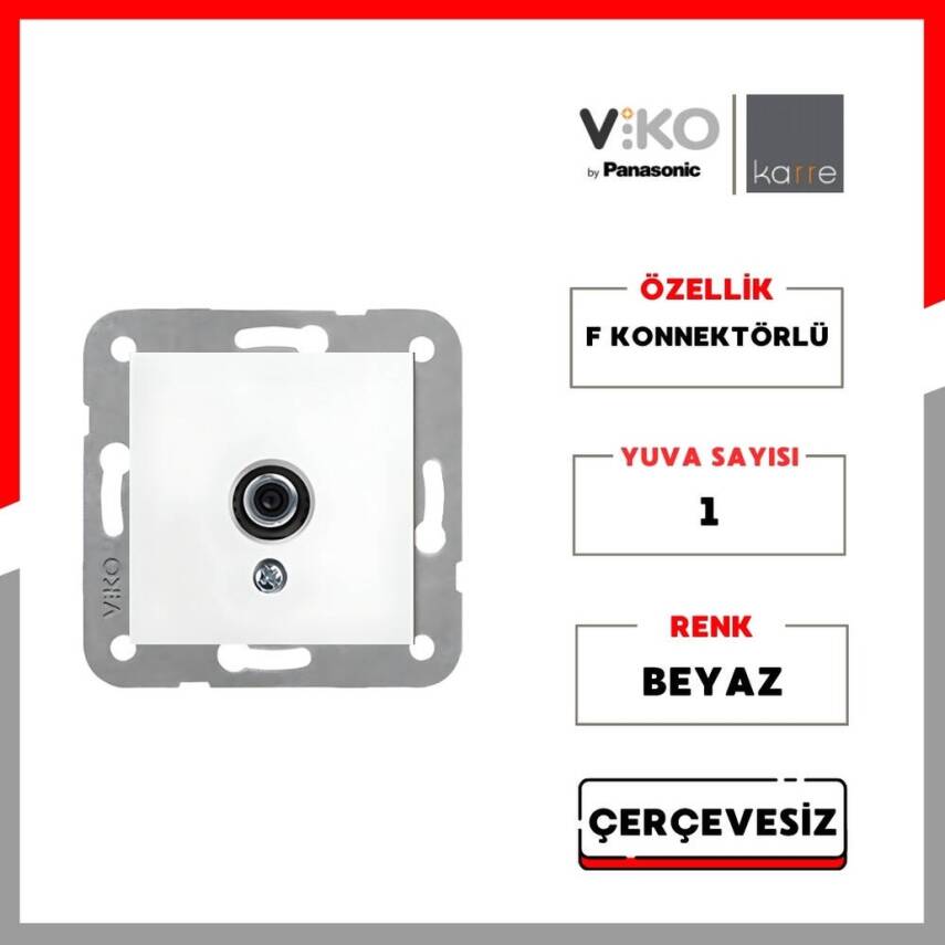 Viko Karre F Konnektörlü, Çerçevesiz, Şık ve Dayanıklı Tasarım, Beyaz - 2
