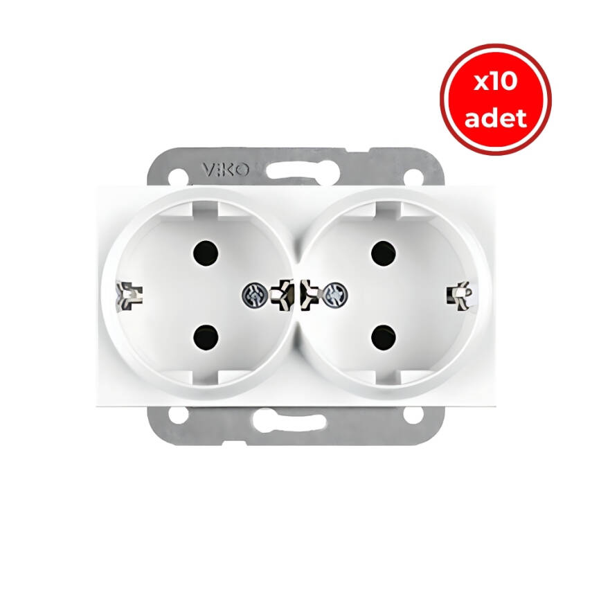 Viko Karre İkili Priz, 10 Adet, Çerçevesiz, Dayanıklı ve Modern, Beyaz - 1