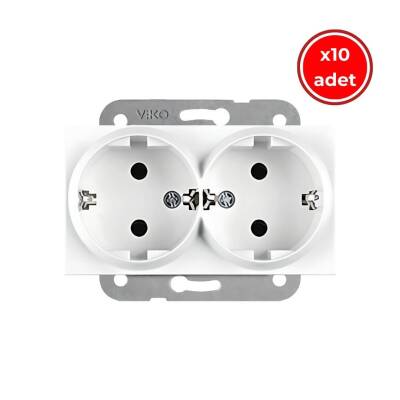 Viko Karre İkili Priz, 10 Adet, Çerçevesiz, Dayanıklı ve Modern, Beyaz - Viko
