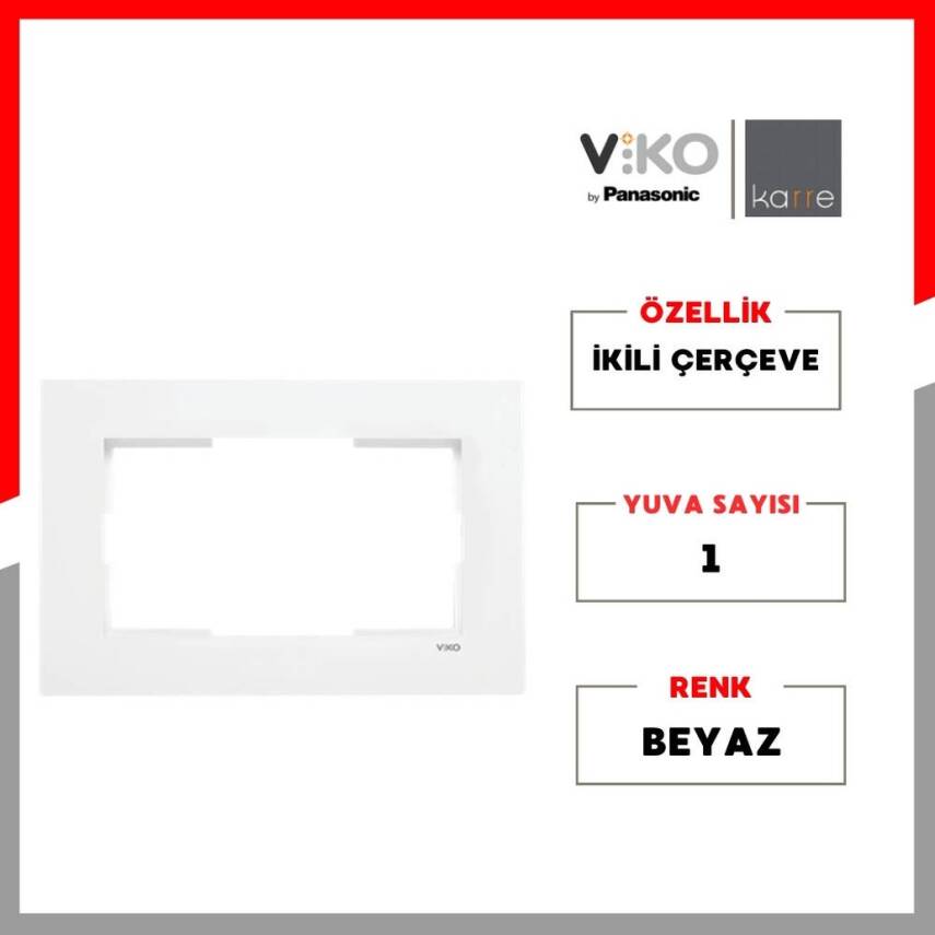 Viko Karre İkili Priz Çerçeve, Yatay, Şık ve Dayanıklı Tasarım, Beyaz - 2