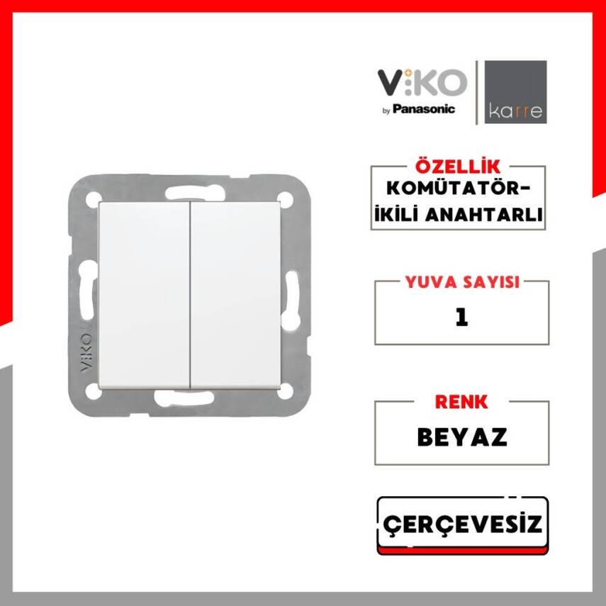 Viko Karre Komütatör, İkili Anahtar, Çerçevesiz, Beyaz - 2