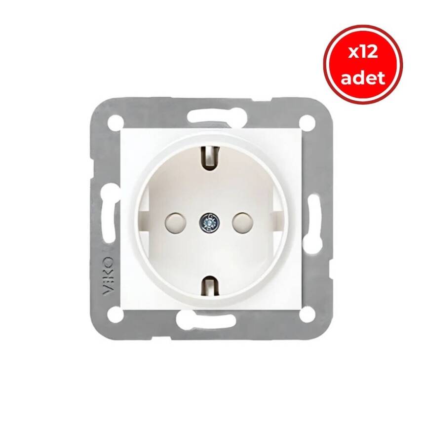 Viko Karre Priz, 12 Adet, Çocuk Korumalı, Çerçevesiz, Dayanıklı, Beyaz - 1