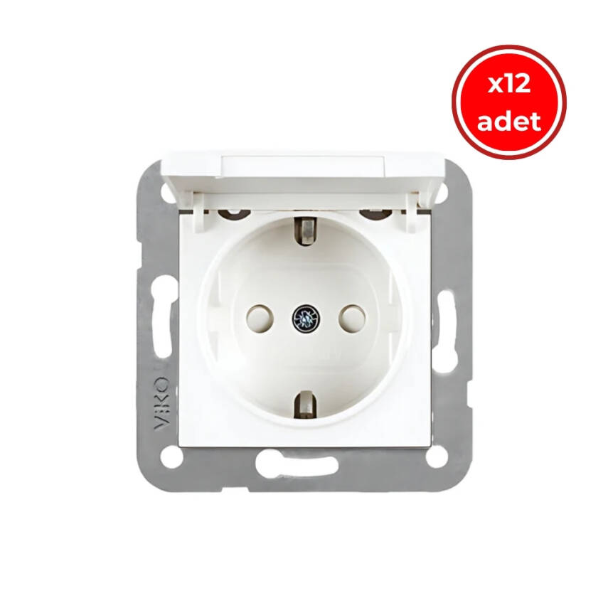 Viko Karre Priz, 12 Adet, Çocuk Korumalı, Kapaklı, Çerçevesiz, Beyaz - 1