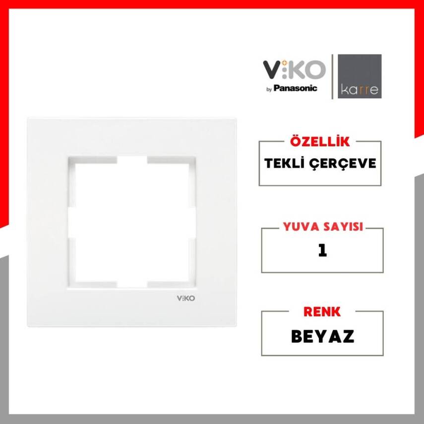 Viko Karre Priz Çerçeve, Tekli, Yatay, Şık ve Dayanıklı Tasarım, Beyaz - 2