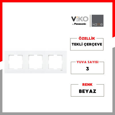 Viko Karre Priz Çerçeve – Üçlü, Yatay, Beyaz, Şık ve Dayanıklı Tasarım - 2