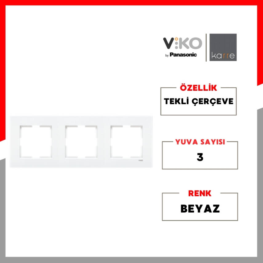 Viko Karre Priz Çerçeve – Üçlü, Yatay, Beyaz, Şık ve Dayanıklı Tasarım - 2