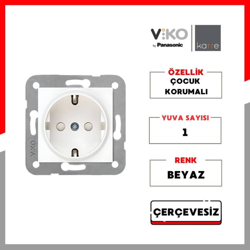Viko Karre Priz, Çocuk Korumalı, Çerçevesiz, Şık ve Dayanıklı, Beyaz - 2