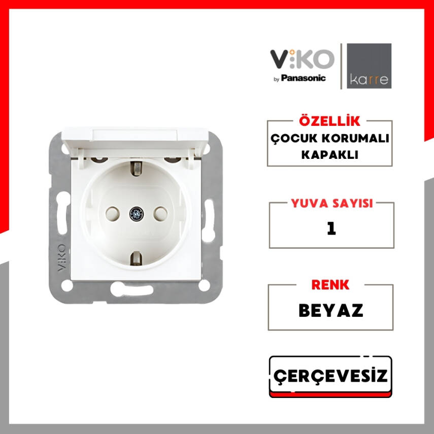 Viko Karre Priz – Çocuk Korumalı, Kapaklı, Beyaz, Çerçevesiz - 2