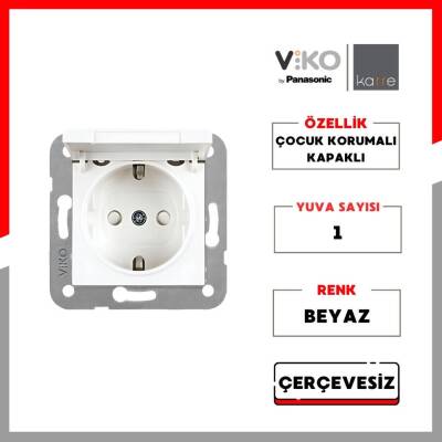 Viko Karre Priz, Çocuk Korumalı, Kapaklı, Çerçevesiz, Beyaz - 2