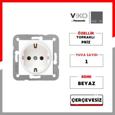 Viko Karre Priz, Topraklı, Çerçevesiz, Şık ve Dayanıklı Tasarım, Beyaz - 2