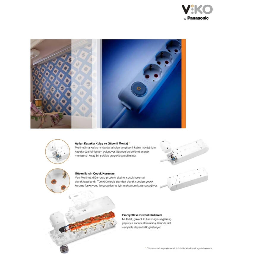 Viko Üçlü Çoklu Priz – Anahtarlı Topraklı, Çoçuk Korumalı, Kablosuz, Siyah - 5