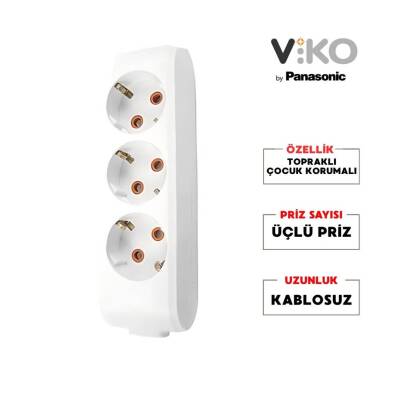 Viko Üçlü Çoklu Priz, Topraklı, Çocuk Korumalı, Kablosuz, Beyaz - 2