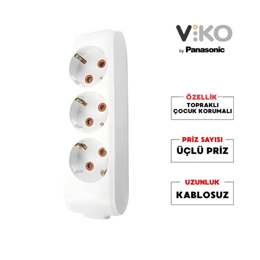 Viko Üçlü Çoklu Priz, Topraklı, Çocuk Korumalı, Kablosuz, Beyaz - 2