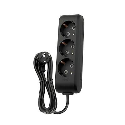 Viko Üçlü Çoklu Priz, Topraklı, Uzatma Kablosu, 3lü, 1m, Siyah - Viko