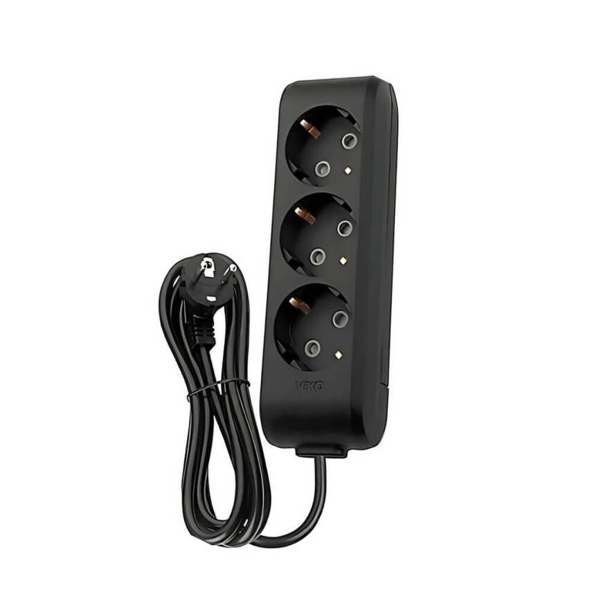 Viko Üçlü Çoklu Priz, Topraklı, Uzatma Kablosu, 3lü, 3m, Siyah - 1