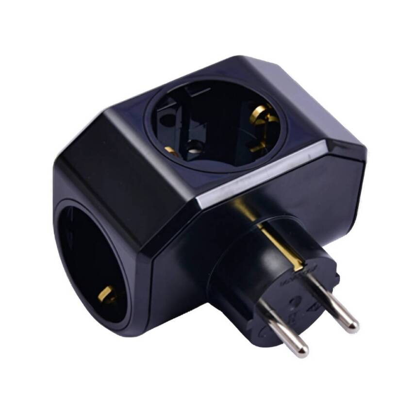 Viko Yonca Plus Priz, 3lü, Şık ve Dayanıklı Tasarım, Siyah - 1