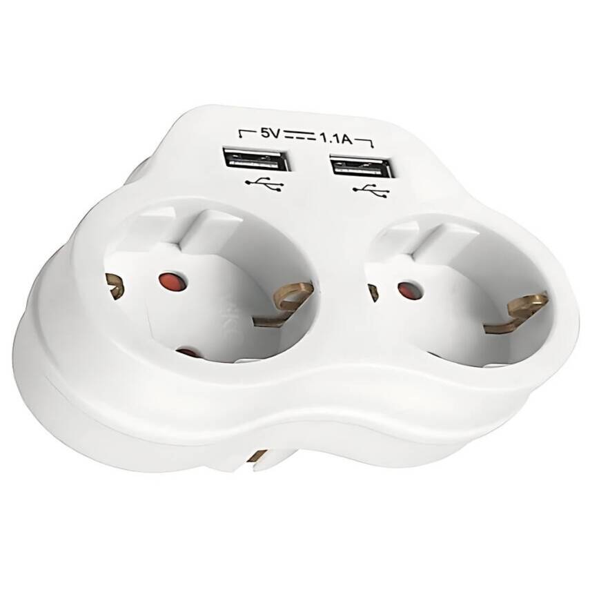 Viko Yonca Priz, İkili Topraklı, 2A USB Çıkışlı, 2li, Beyaz - 1