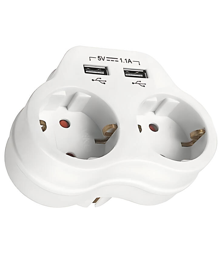 Viko Yonca Priz – İkili Topraklı, 2A USB Çıkışlı, 2li, Beyaz - 1
