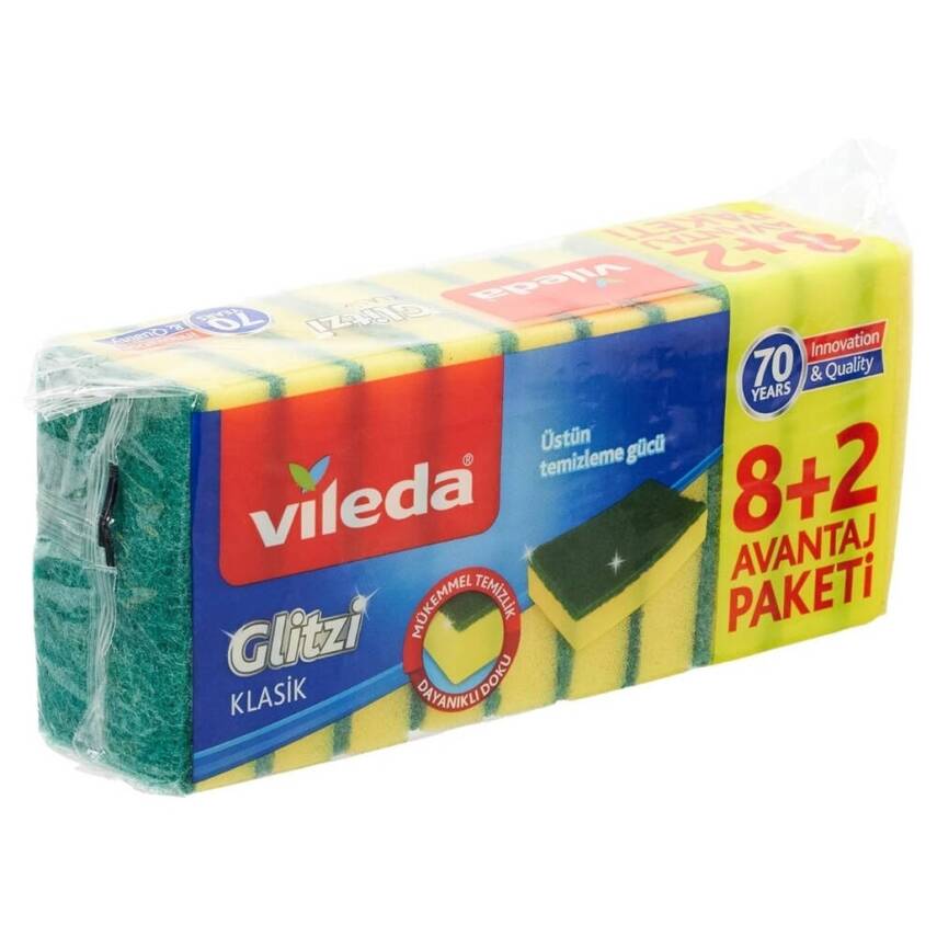 Vileda Sünger, Klasik, Yeşil Renk, Düz, 8+2'li Paket, Dayanıklı - 3