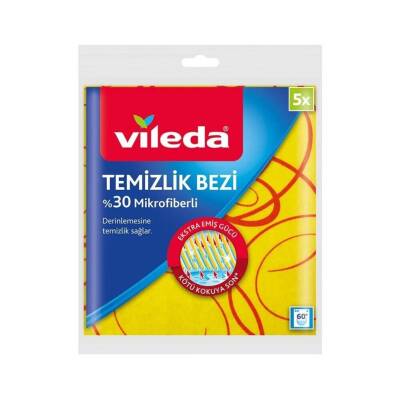 Vileda Temizlik Bezi, Sarı Renk, %30 Mikrofiberli, 5'li Paket - Vileda