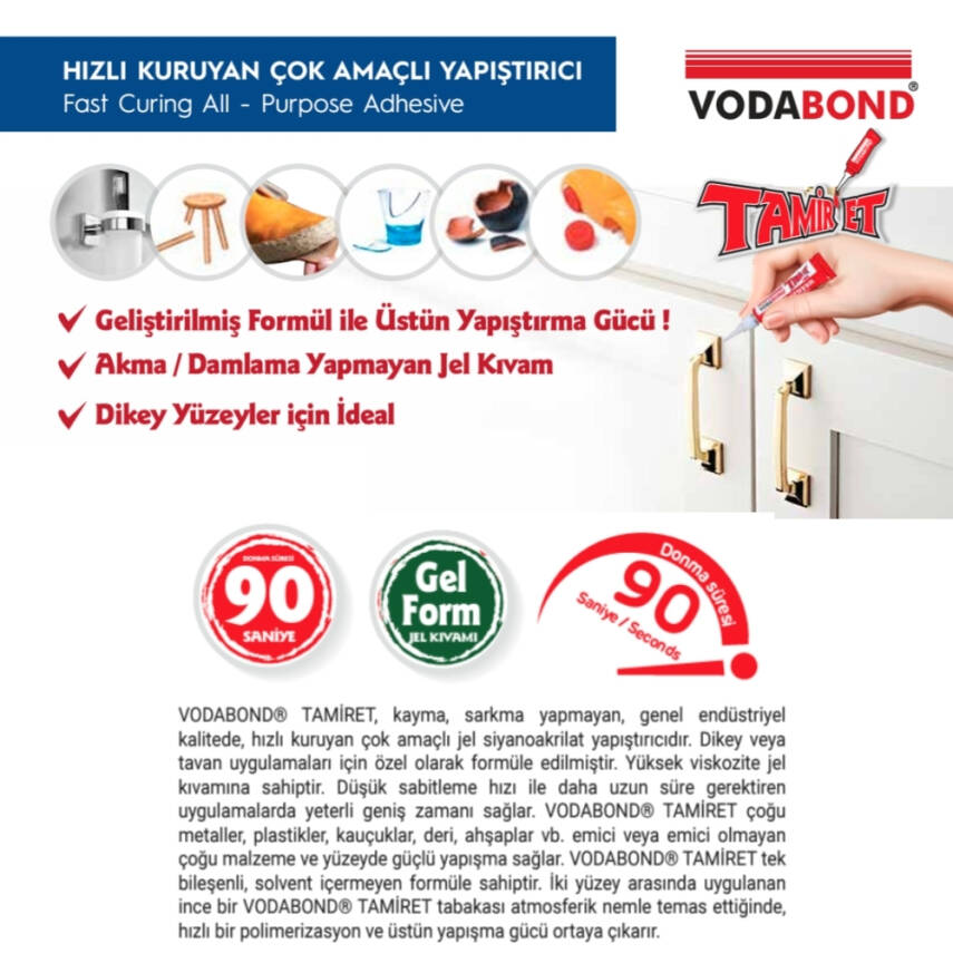 Vodabond Tamir-Et Yapıştırıcı, 20 g, Hızlı Kuruyan Dayanıklı Yapışkan - 2