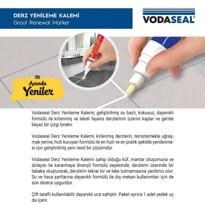 Vodaseal 2'li Derz Kalemi, Beyaz, Kolay Uygulama ve Dayanıklı Yapı - 2