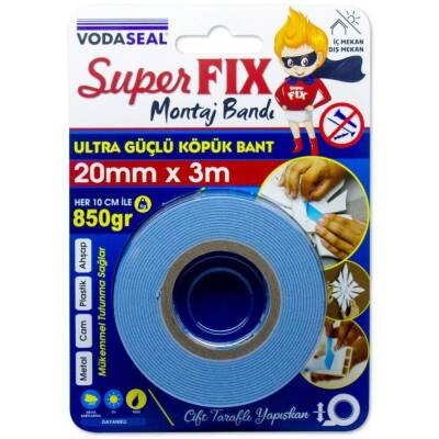 Vodaseal Çift Taraflı Montaj Bandı, 20 mm 3 m, Güçlü Yapışkan - Vodaseal