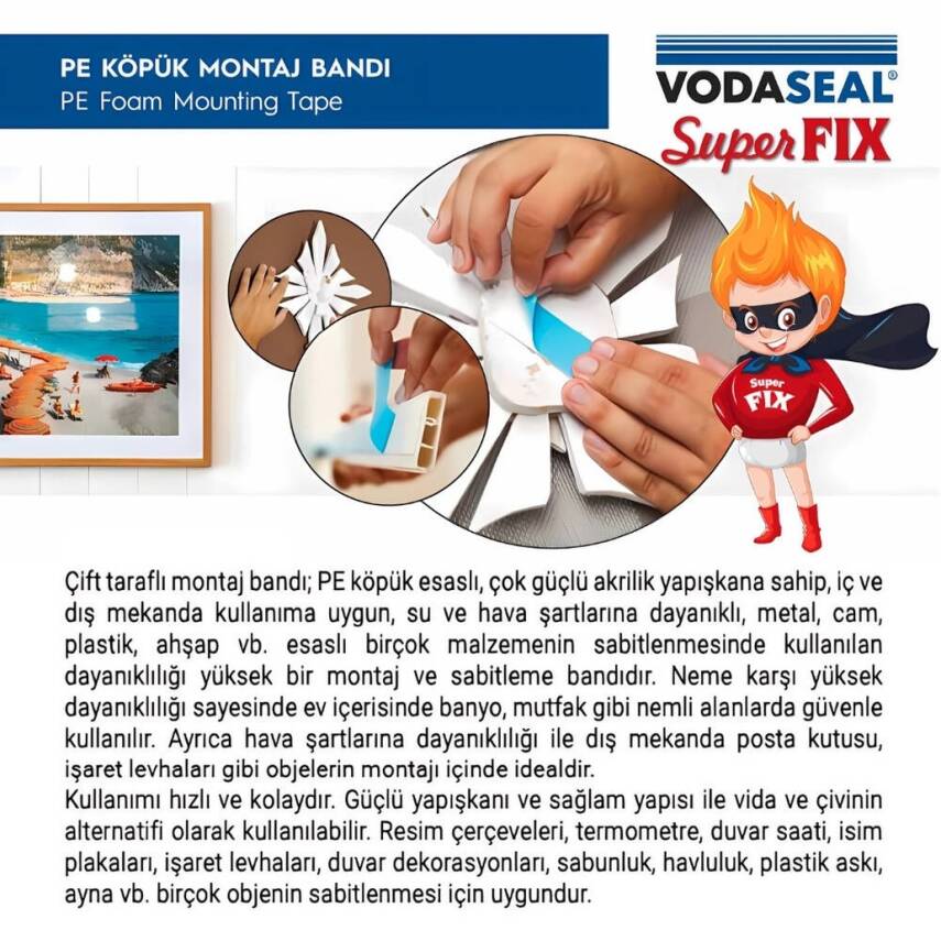 Vodaseal Çift Taraflı Montaj Bandı, 20 mm 3 m, Güçlü Yapışkan - 2