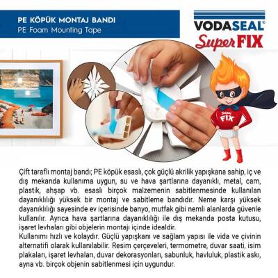 Vodaseal Çift Taraflı Montaj Bandı, 25 mm 10 m, Güçlü Yapışkan - 2