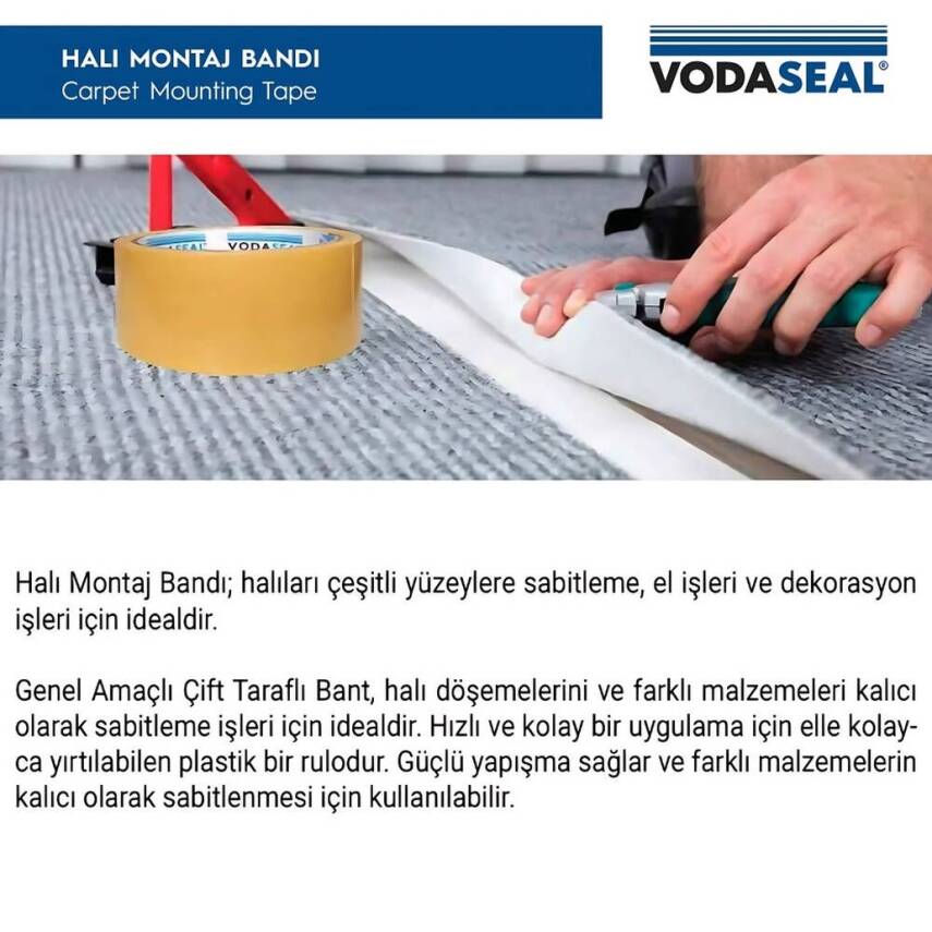 Vodaseal Halı Montaj Bandı, 50 mm 12 m, Güçlü Yapışkan, Dayanıklı - 2