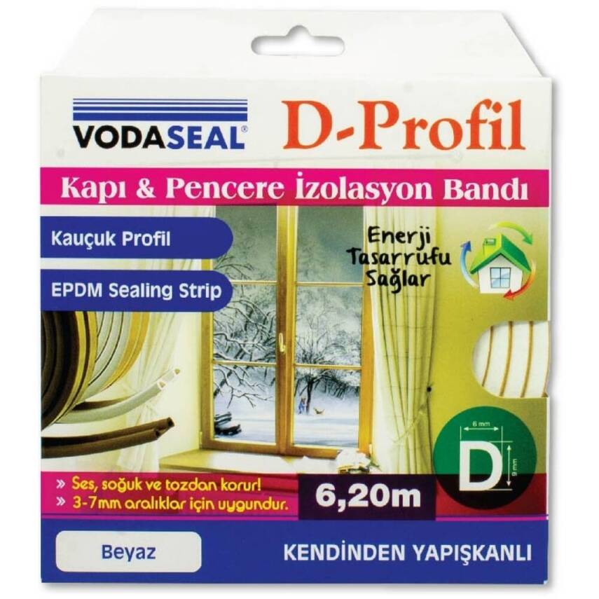 Vodaseal Kapı Pencere İzolasyon Bandı, Kauçuk Yapışkan, 6.20m, Beyaz - 1