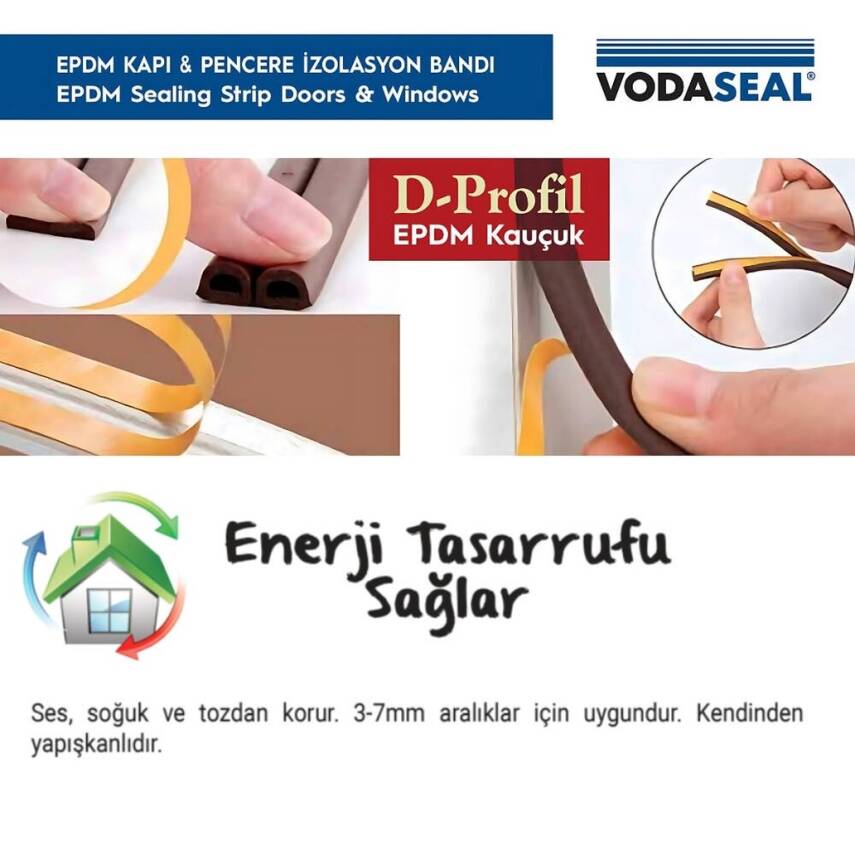 Vodaseal Kapı Pencere İzolasyon Bandı, Kauçuk, 6.20 m, Kahverengi - 2