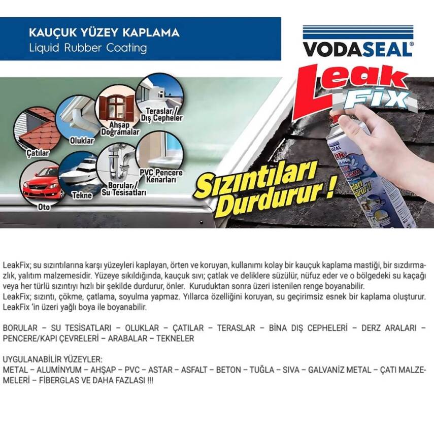 Vodaseal Leak Fix Sprey, Kauçuk Kaplama, 400 gr, Sızdırmaz, Dayanıklı - 2