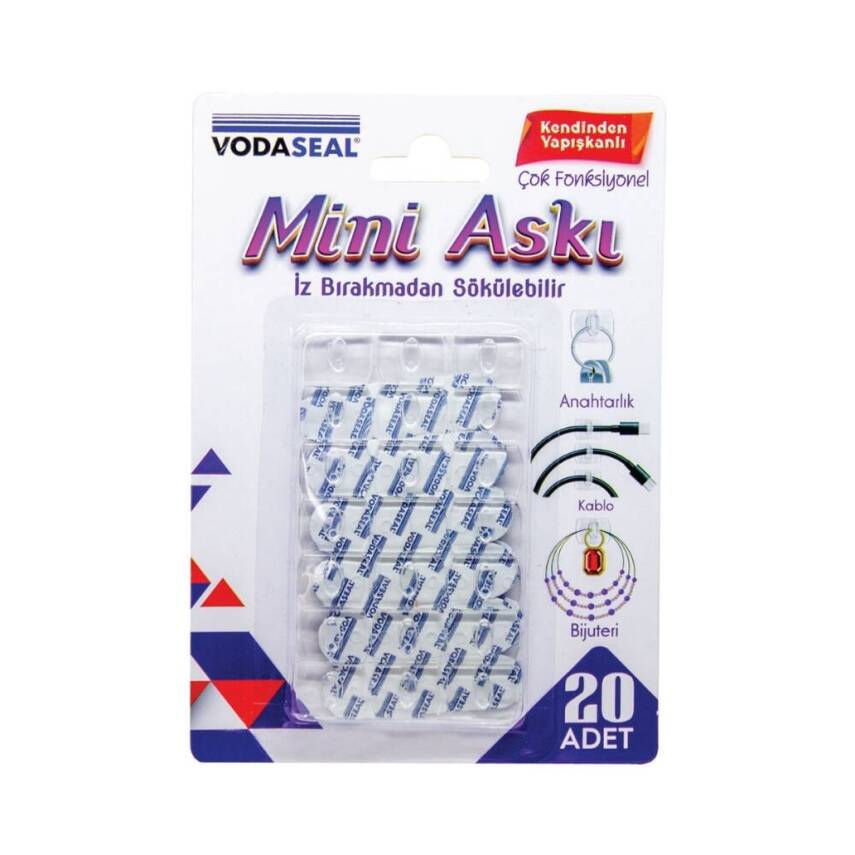 Vodaseal Mini Şeffaf Askı, 20li Paket, Dayanıklı Yapışkan, İz Bırakmaz - 1