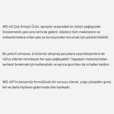 WD-40 Çok Amaçlı Yağlayıcı Sprey, 400 ml, Pas Sökücü, Gıcırtı Giderici - 2