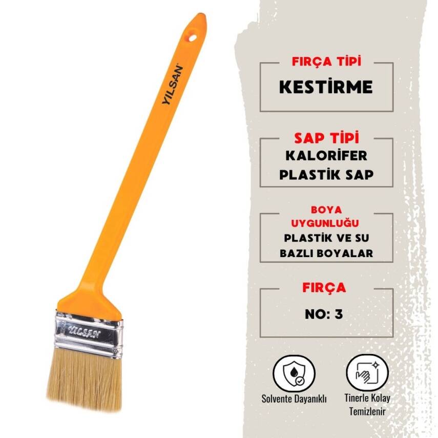 Yılsan Kestirme Boya Fırçası, Kalorifer, NO: 3, Kaliteli ve Dayanıklı - 1