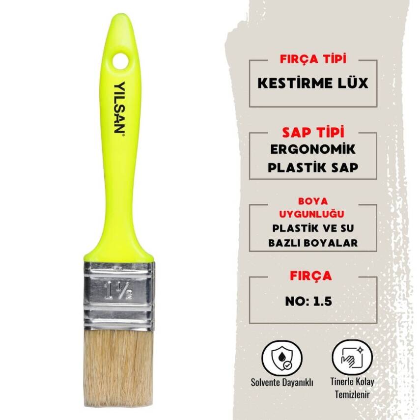 Yılsan Kestirme Boya Fırçası, Lüx, NO:1.5, Yüksek Kaliteli, Dayanıklı - 1
