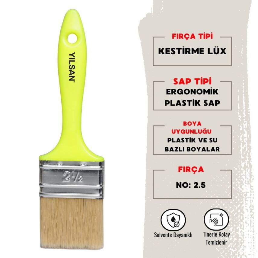 Yılsan Kestirme Boya Fırçası, Lüx, NO: 2.5, Yüksek Kaliteli, Dayanıklı - 1