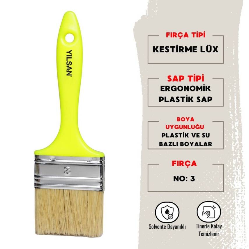 Yılsan Kestirme Boya Fırçası, Lüx, NO: 3, Yüksek Kaliteli ve Dayanıklı - 1