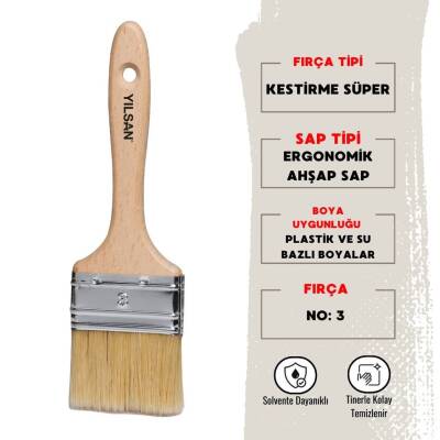 Yılsan Kestirme Boya Fırçası, Süper, NO:3, Yüksek Kaliteli, Dayanıklı - Yılsan