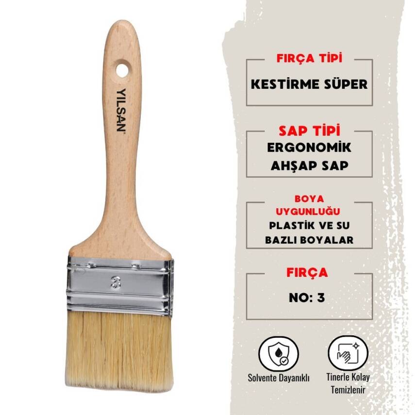 Yılsan Kestirme Boya Fırçası, Süper, NO:3, Yüksek Kaliteli, Dayanıklı - 1