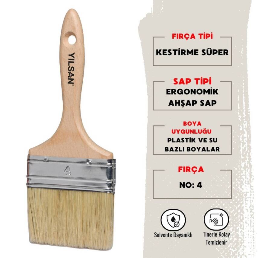 Yılsan Kestirme Boya Fırçası, Süper, NO:4, Yüksek Kaliteli, Dayanıklı - 1