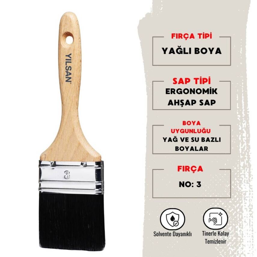 Yılsan Yağlı Boya Fırçası, NO: 3, Yüksek Kaliteli ve Dayanıklı - 1